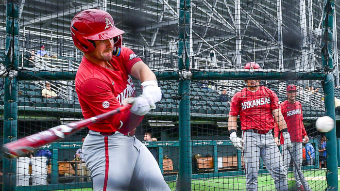 Razorback hitter in the batting cage before game at Vanderbilt last weekend.